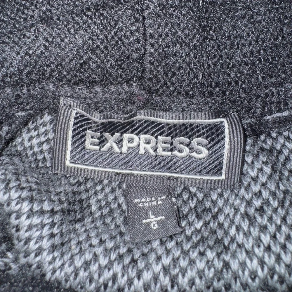Express Mens Striped Funnel‎ Neck Sweater Black Grey Cotton Mohair Blend Large